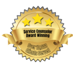 badge stating that mygriefhelp.com is an award winning counselor with over 10,000 patients served